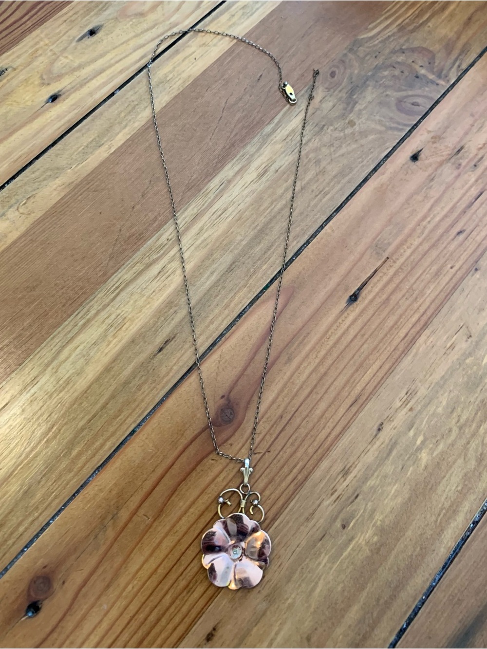Delicate Vintage Pink Flower Pendant Necklace - Women Jewelry